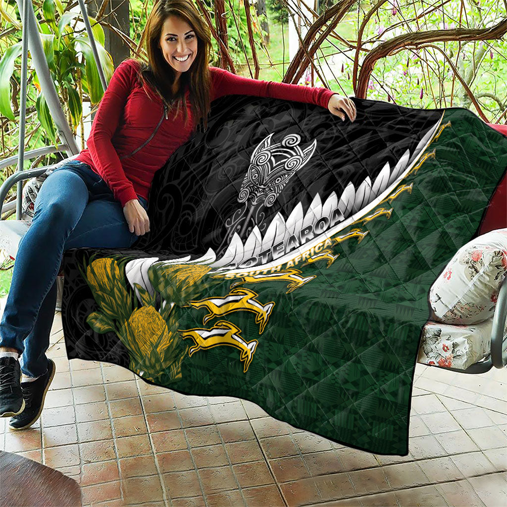 Rugby New Zealand And South Africa Quilt Silver Fern With Springboks