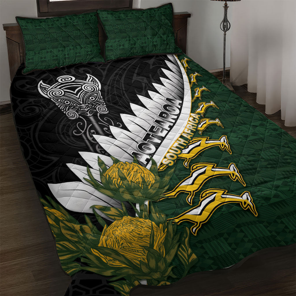 Rugby New Zealand And South Africa Quilt Bed Set Silver Fern With Springboks