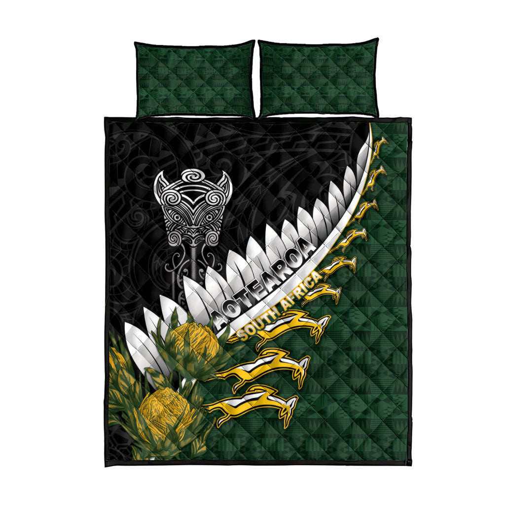 Rugby New Zealand And South Africa Quilt Bed Set Silver Fern With Springboks