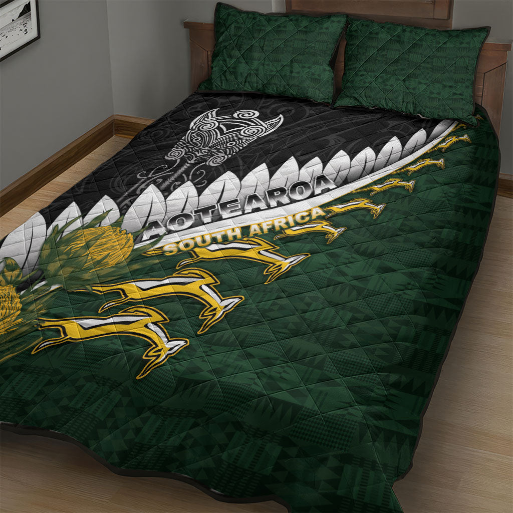 Rugby New Zealand And South Africa Quilt Bed Set Silver Fern With Springboks