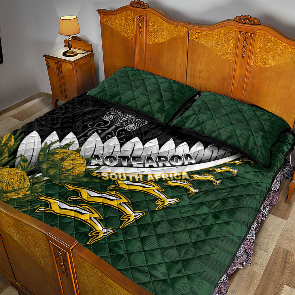 Rugby New Zealand And South Africa Quilt Bed Set Silver Fern With Springboks