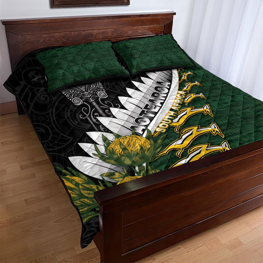 Rugby New Zealand And South Africa Quilt Bed Set Silver Fern With Springboks
