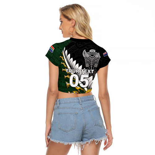 Custom Rugby New Zealand And South Africa Raglan Cropped T Shirt Silver Fern With Springboks