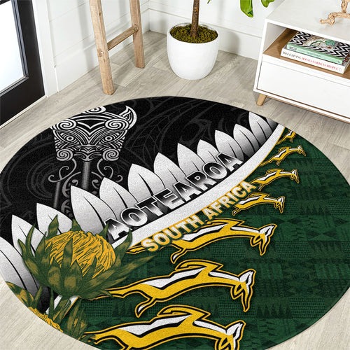 Rugby New Zealand And South Africa Round Carpet Silver Fern With Springboks