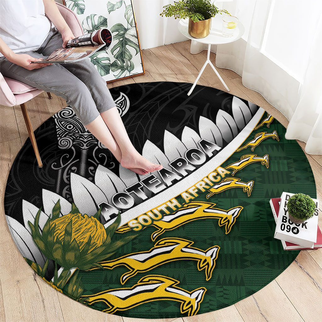 Rugby New Zealand And South Africa Round Carpet Silver Fern With Springboks