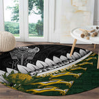 Rugby New Zealand And South Africa Round Carpet Silver Fern With Springboks