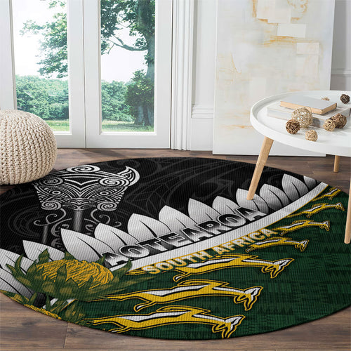 Rugby New Zealand And South Africa Round Carpet Silver Fern With Springboks