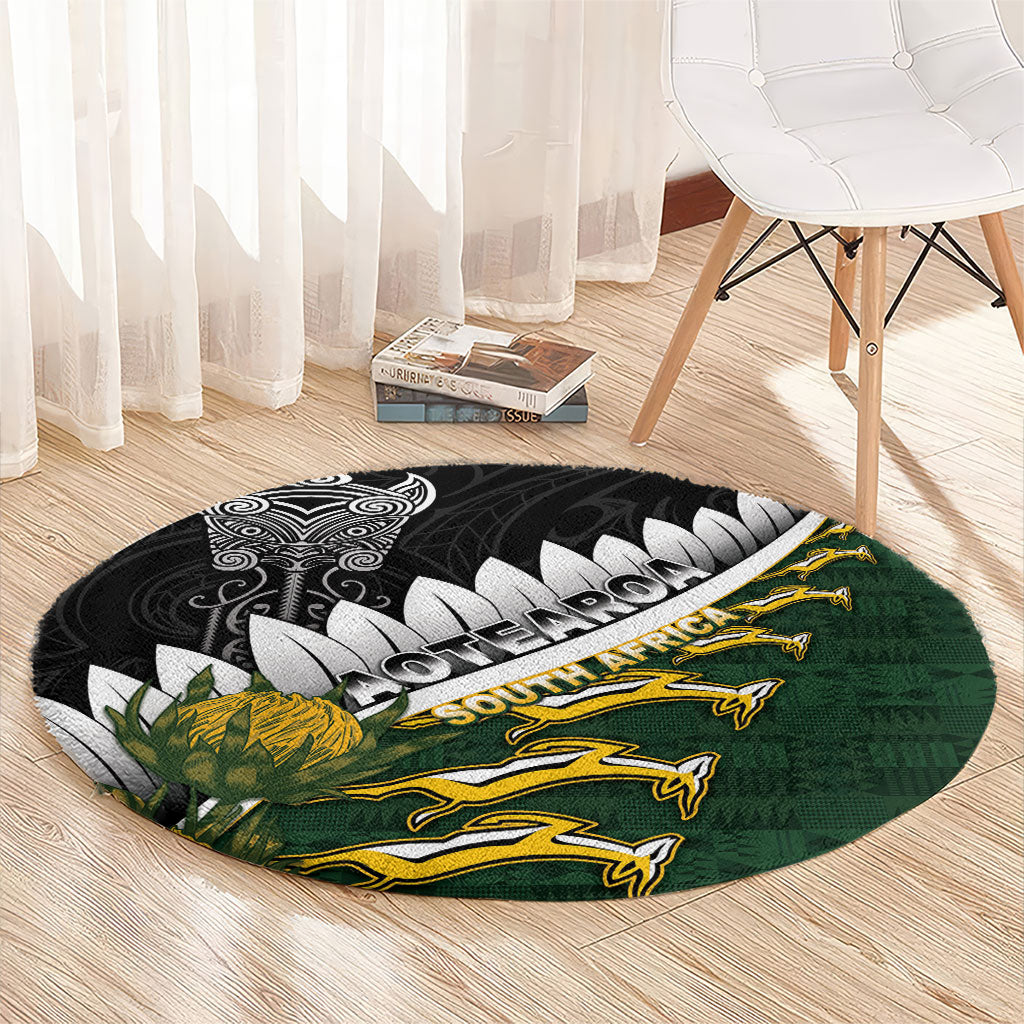 Rugby New Zealand And South Africa Round Carpet Silver Fern With Springboks