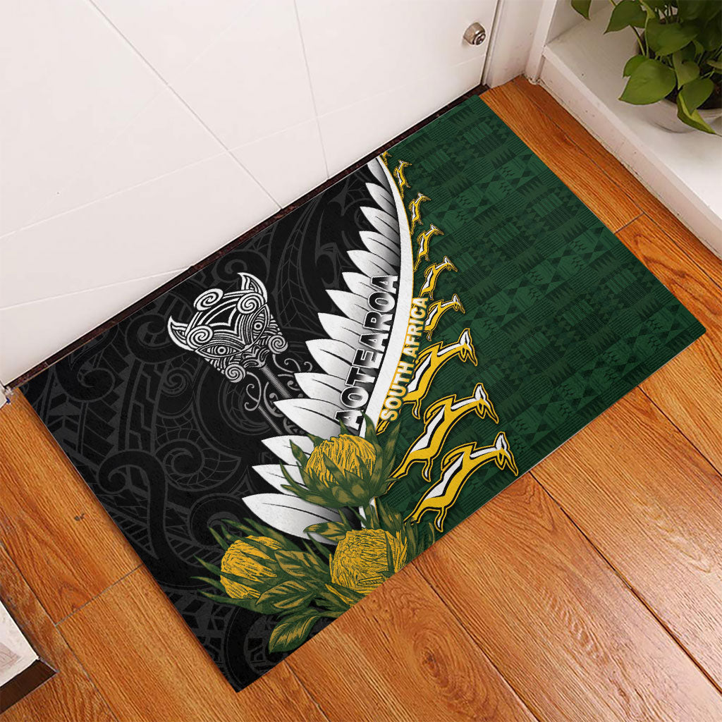 Rugby New Zealand And South Africa Rubber Doormat Silver Fern With Springboks