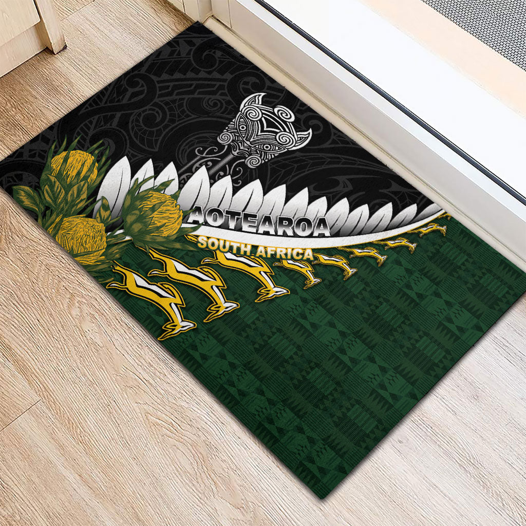 Rugby New Zealand And South Africa Rubber Doormat Silver Fern With Springboks