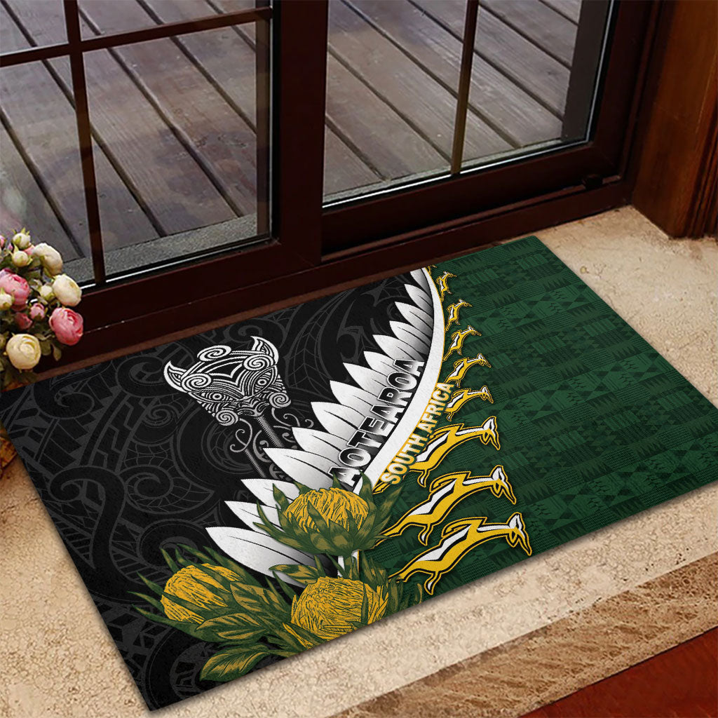Rugby New Zealand And South Africa Rubber Doormat Silver Fern With Springboks