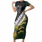 Custom Rugby New Zealand And South Africa Short Sleeve Bodycon Dress Silver Fern With Springboks