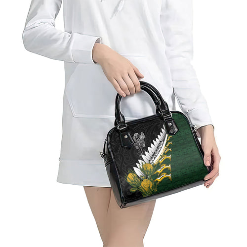 Rugby New Zealand And South Africa Shoulder Handbag Silver Fern With Springboks