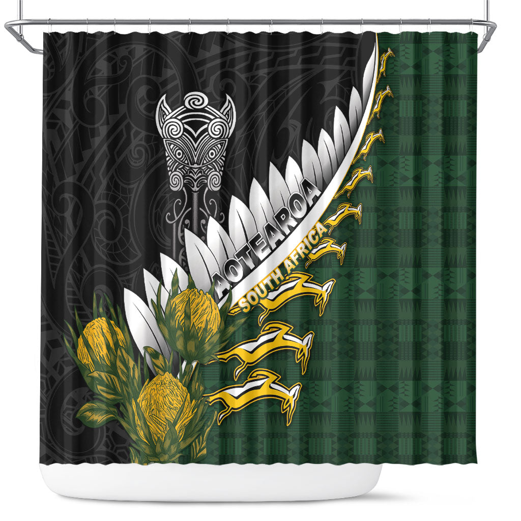 Rugby New Zealand And South Africa Shower Curtain Silver Fern With Springboks