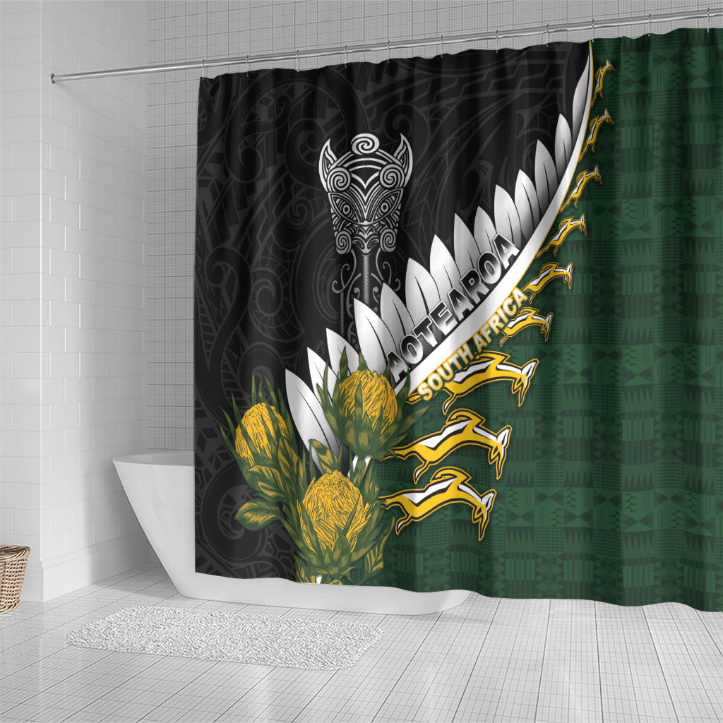 Rugby New Zealand And South Africa Shower Curtain Silver Fern With Springboks