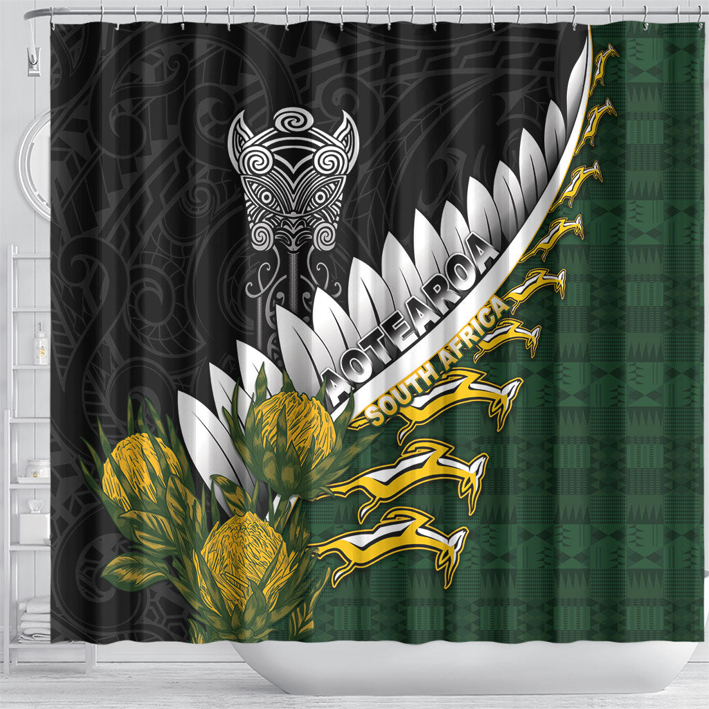 Rugby New Zealand And South Africa Shower Curtain Silver Fern With Springboks