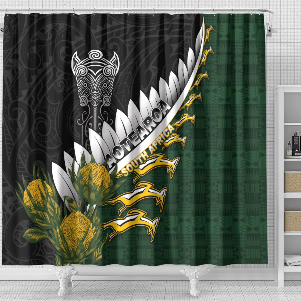 Rugby New Zealand And South Africa Shower Curtain Silver Fern With Springboks
