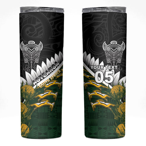 Custom Rugby New Zealand And South Africa Skinny Tumbler Silver Fern With Springboks