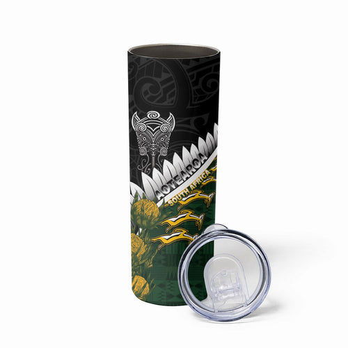 Custom Rugby New Zealand And South Africa Skinny Tumbler Silver Fern With Springboks