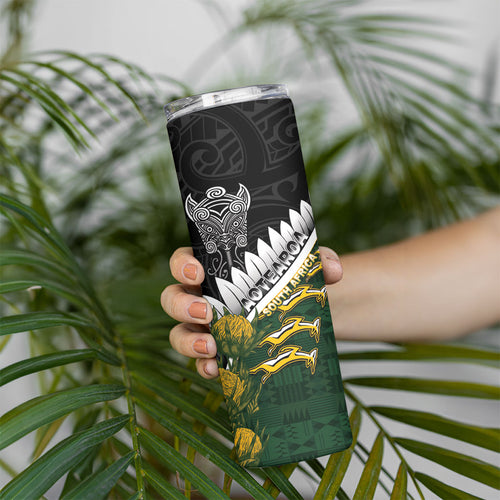 Custom Rugby New Zealand And South Africa Skinny Tumbler Silver Fern With Springboks