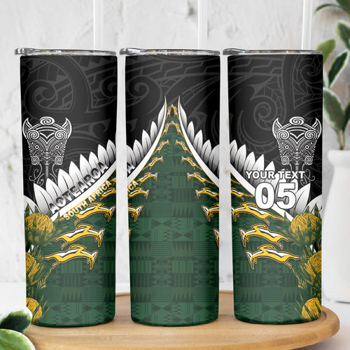 Custom Rugby New Zealand And South Africa Skinny Tumbler Silver Fern With Springboks