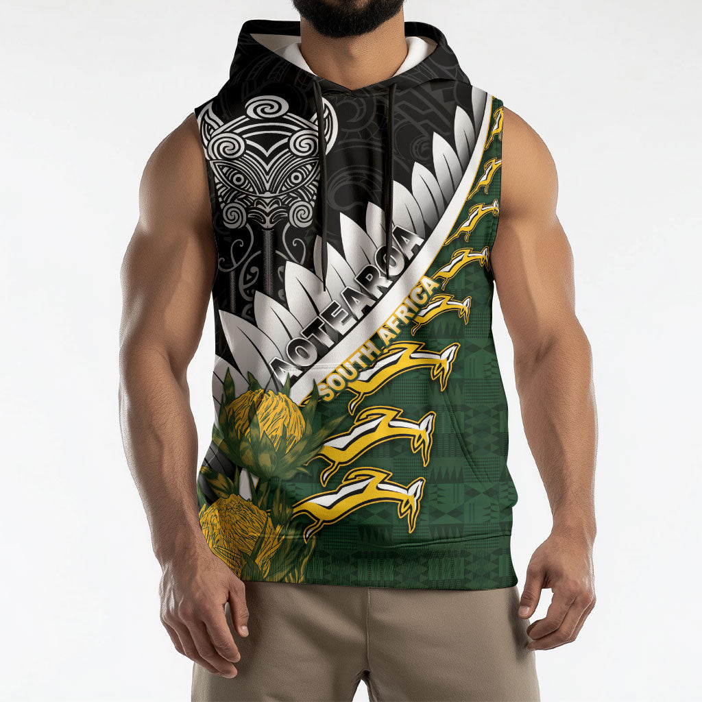 Custom Rugby New Zealand And South Africa Sleeveless Hoodie Silver Fern With Springboks