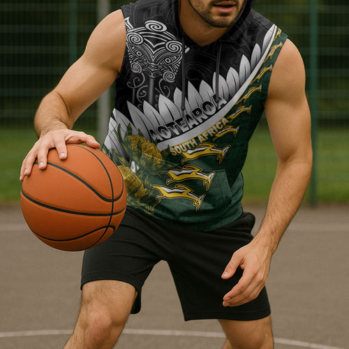 Custom Rugby New Zealand And South Africa Sleeveless Hoodie Silver Fern With Springboks