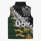 Custom Rugby New Zealand And South Africa Sleeveless Puffer Jacket Silver Fern With Springboks