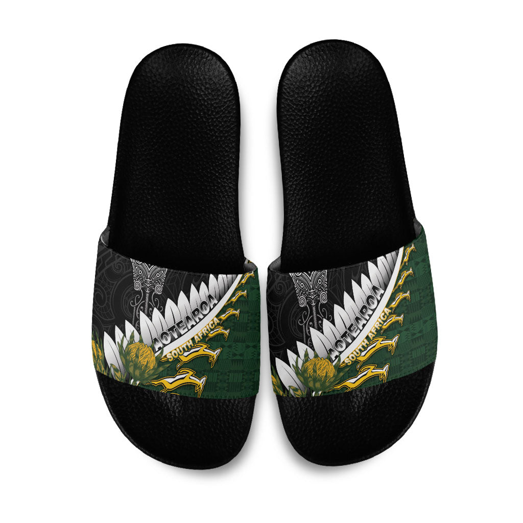 Rugby New Zealand And South Africa Slide Sandals Silver Fern With Springboks