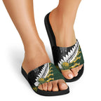 Rugby New Zealand And South Africa Slide Sandals Silver Fern With Springboks