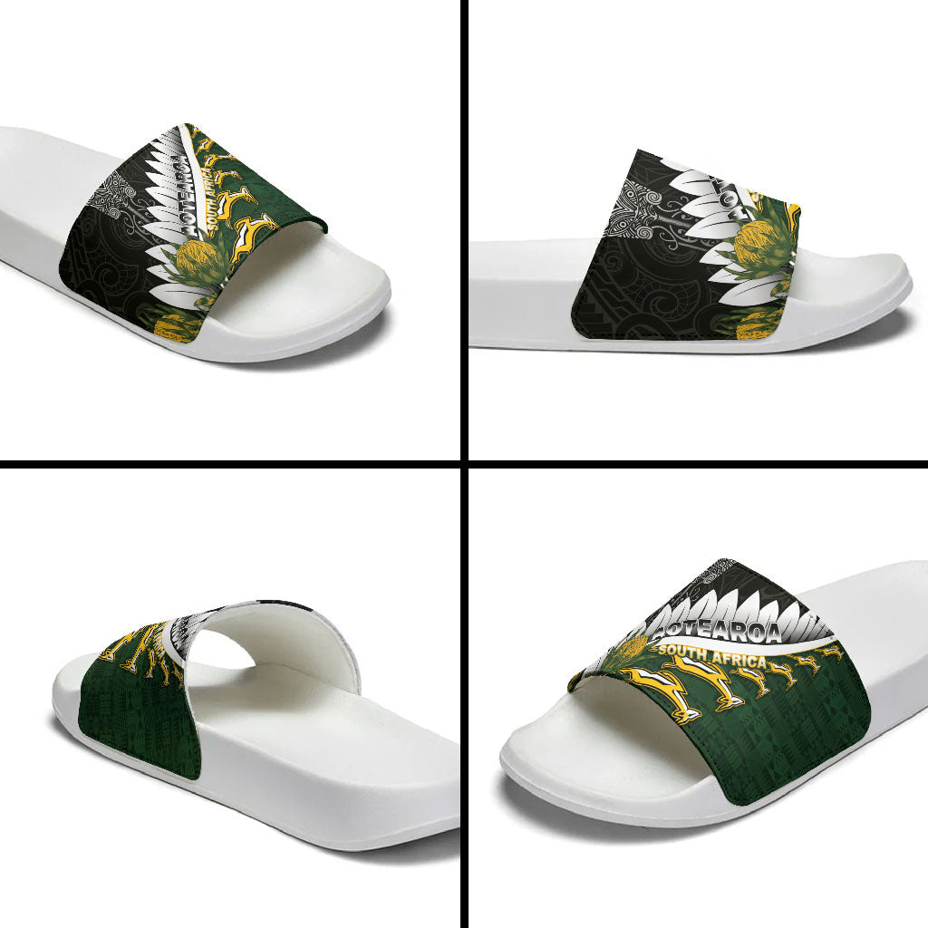 Rugby New Zealand And South Africa Slide Sandals Silver Fern With Springboks