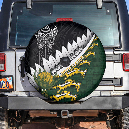 Rugby New Zealand And South Africa Spare Tire Cover Silver Fern With Springboks