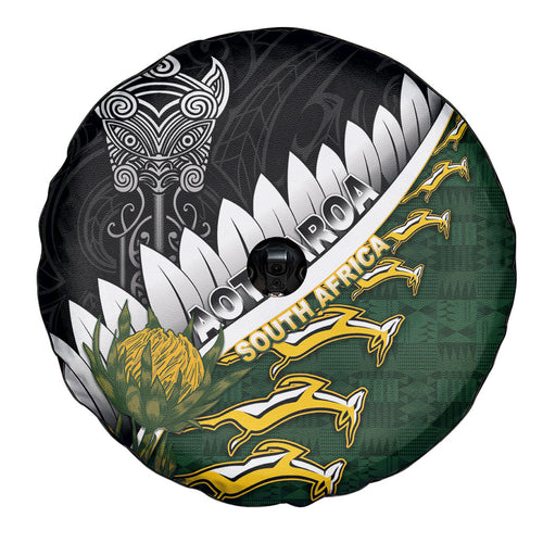 Rugby New Zealand And South Africa Spare Tire Cover Silver Fern With Springboks