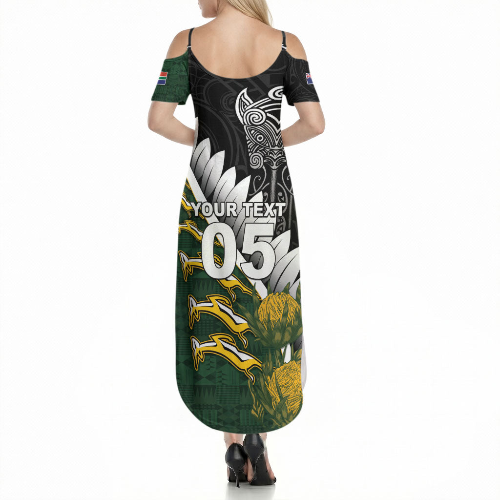 Custom Rugby New Zealand And South Africa Summer Maxi Dress Silver Fern With Springboks