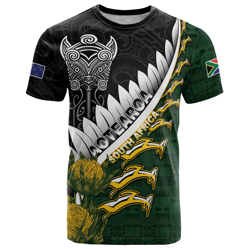 Custom Rugby New Zealand And South Africa T Shirt Silver Fern With Springboks