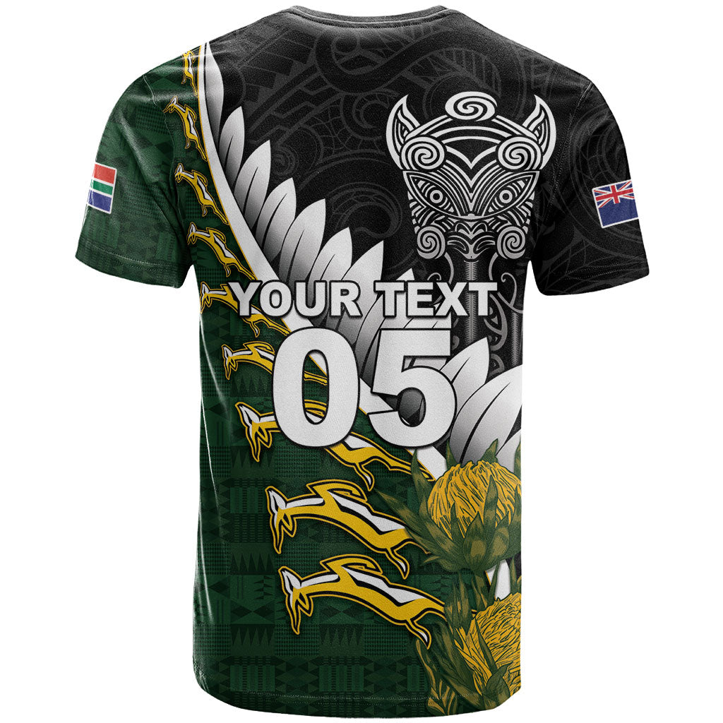 Custom Rugby New Zealand And South Africa T Shirt Silver Fern With Springboks