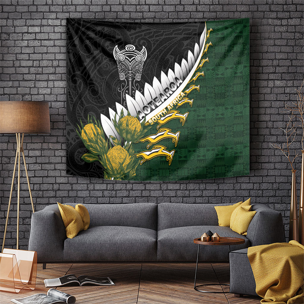 Rugby New Zealand And South Africa Tapestry Silver Fern With Springboks