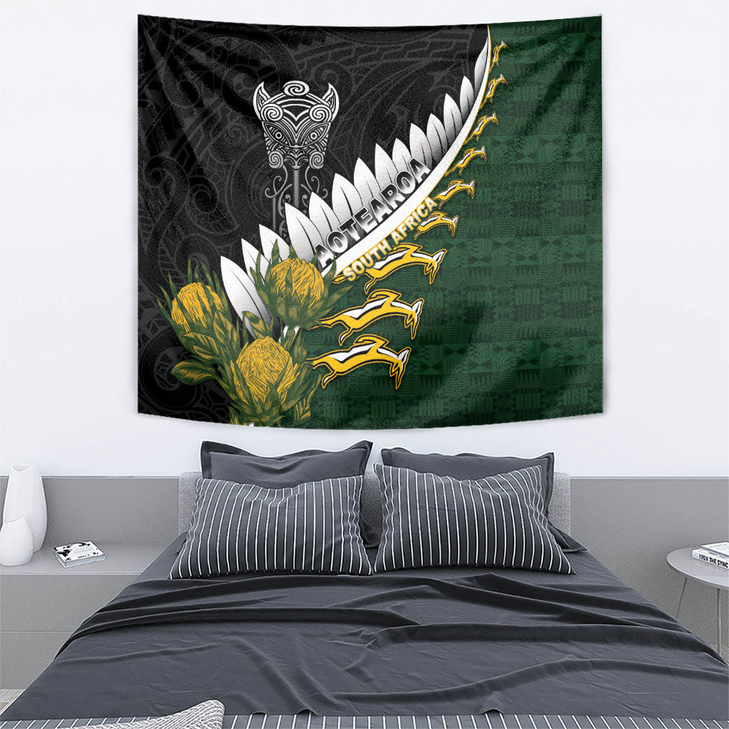 Rugby New Zealand And South Africa Tapestry Silver Fern With Springboks