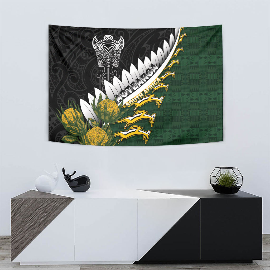 Rugby New Zealand And South Africa Tapestry Silver Fern With Springboks
