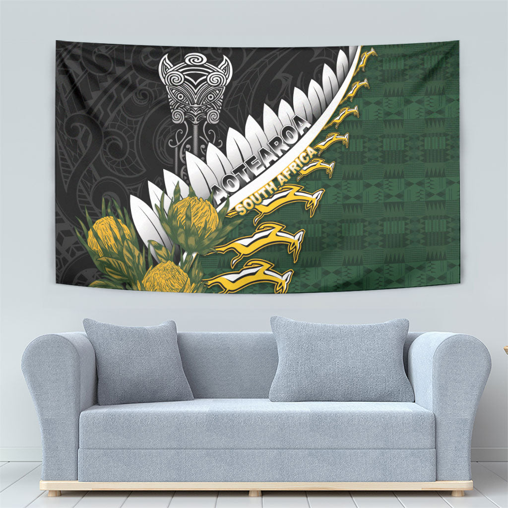 Rugby New Zealand And South Africa Tapestry Silver Fern With Springboks