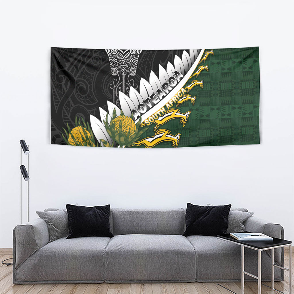Rugby New Zealand And South Africa Tapestry Silver Fern With Springboks