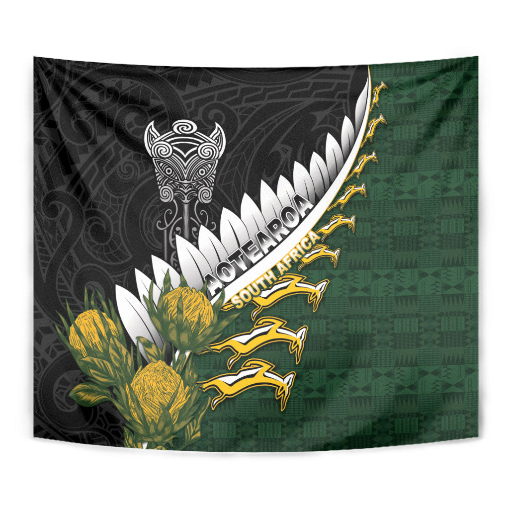 Rugby New Zealand And South Africa Tapestry Silver Fern With Springboks