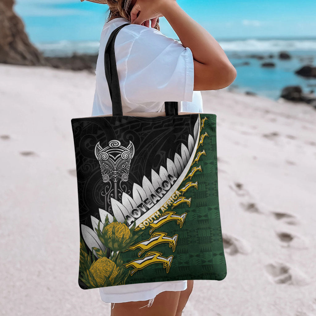 Rugby New Zealand And South Africa Tote Bag Silver Fern With Springboks