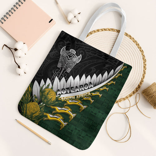 Rugby New Zealand And South Africa Tote Bag Silver Fern With Springboks