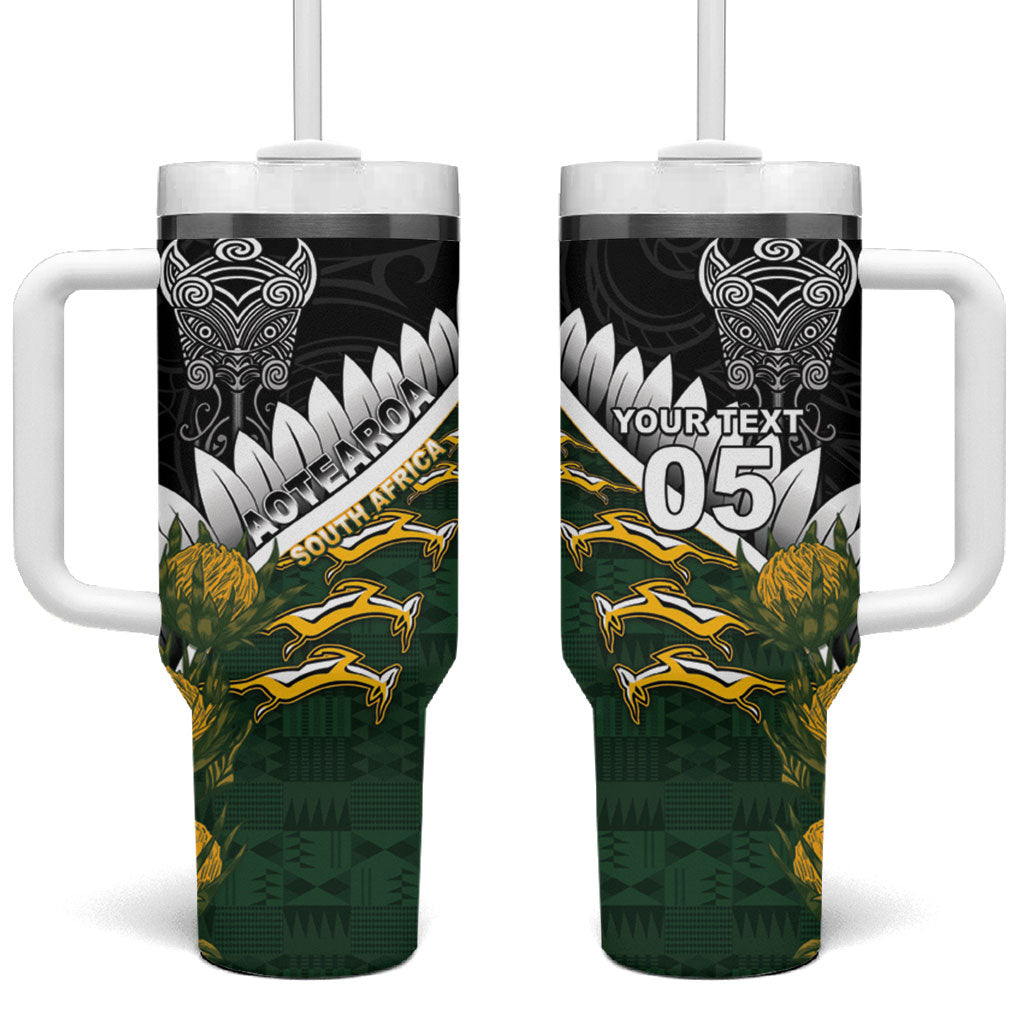 Custom Rugby New Zealand And South Africa Tumbler With Handle Silver Fern With Springboks