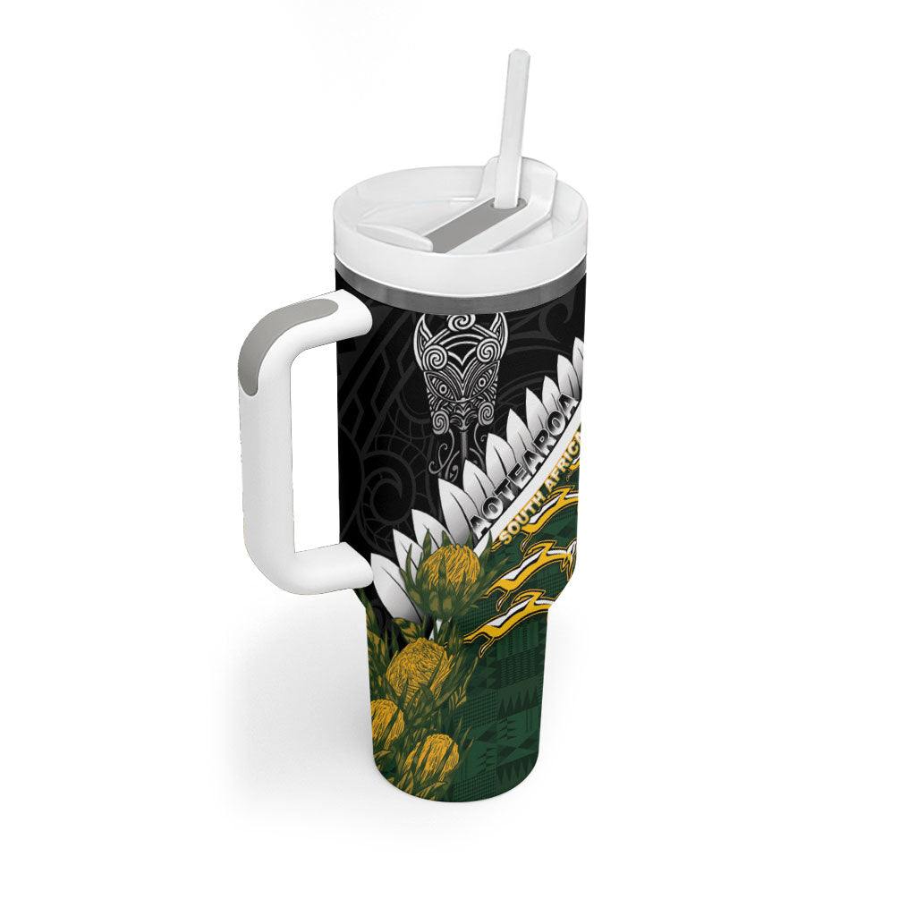 Custom Rugby New Zealand And South Africa Tumbler With Handle Silver Fern With Springboks