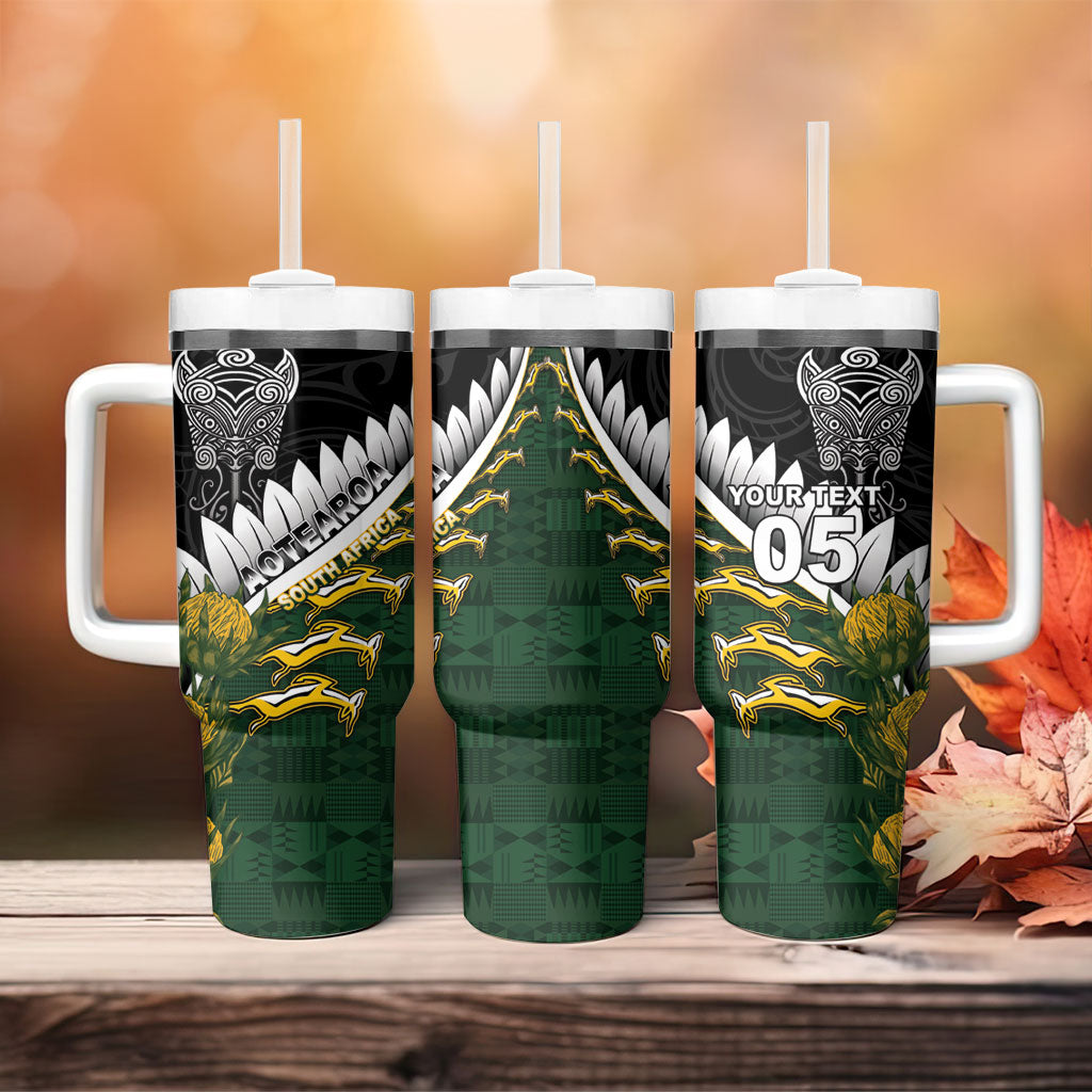 Custom Rugby New Zealand And South Africa Tumbler With Handle Silver Fern With Springboks