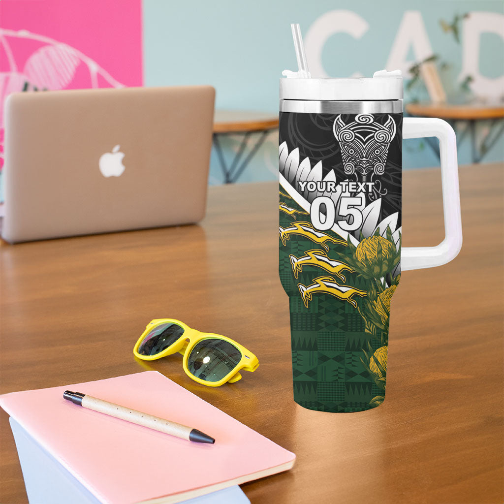 Custom Rugby New Zealand And South Africa Tumbler With Handle Silver Fern With Springboks