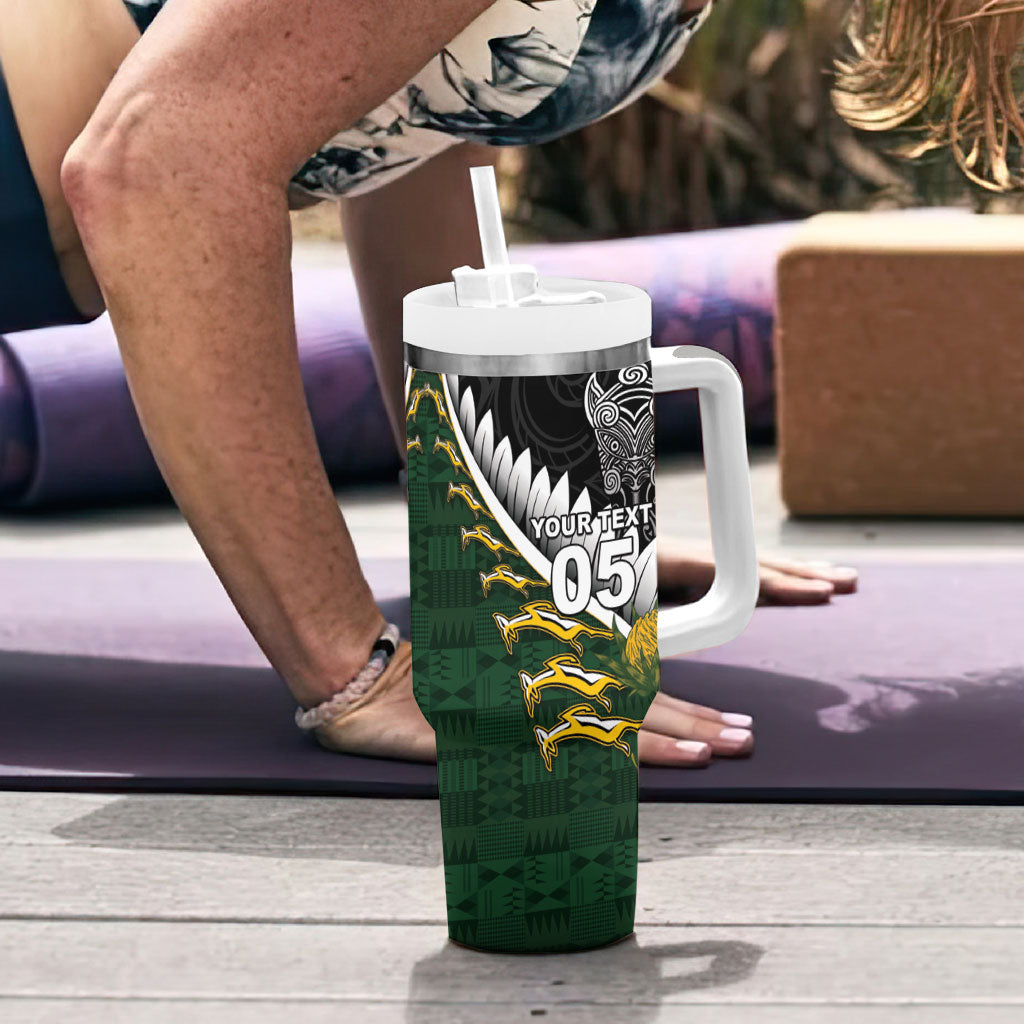 Custom Rugby New Zealand And South Africa Tumbler With Handle Silver Fern With Springboks