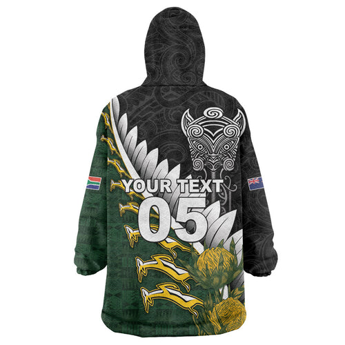 Custom Rugby New Zealand And South Africa Wearable Blanket Hoodie Silver Fern With Springboks